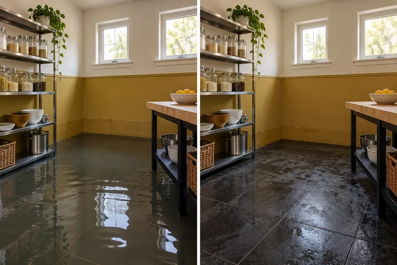 Water Extraction Near Benbrook Ranch Park — matched room before pickup and damp floor after collection