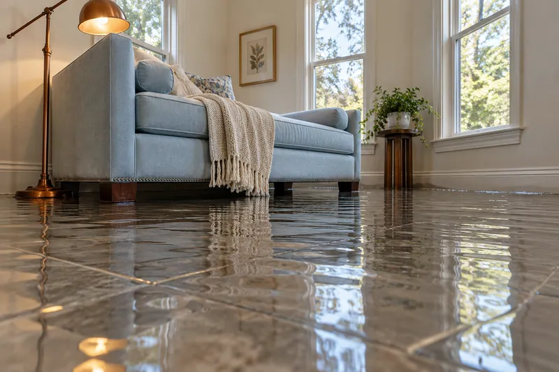 Water Extraction Near Lakewood Park — standing water around submerged furniture feet