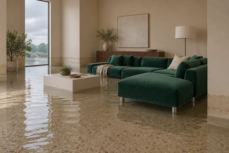 Water Extraction Near Horizon Lake Park — standing water around submerged furniture feet
