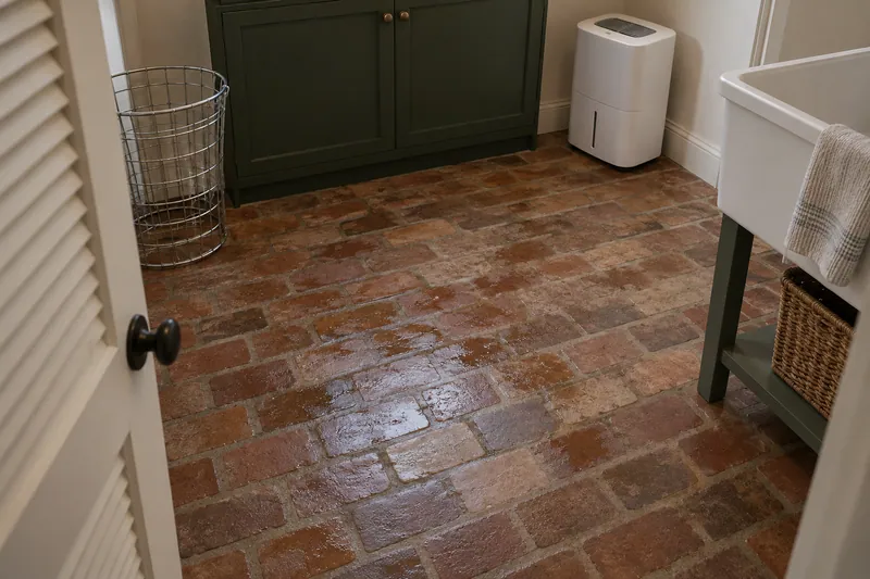 Water Extraction in Leander — damp brick floor and follow-up equipment